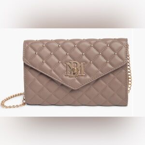 NWT Badgley Mischka Diamond Quilted and Studded  Taupe Crossbody Bag